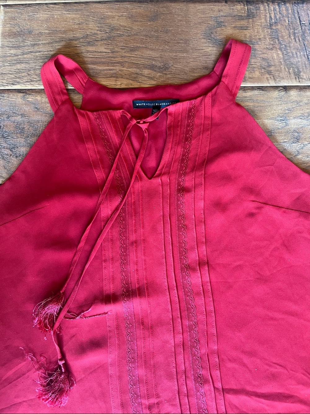 White House Black Market Red Pintuck Halter Tank - Size Medium